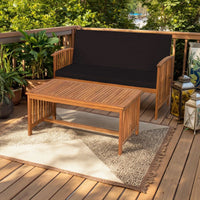 Kaila 2pc Outdoor Table and Loveseat Set, Black Cushion, Natural Brown - BM339340