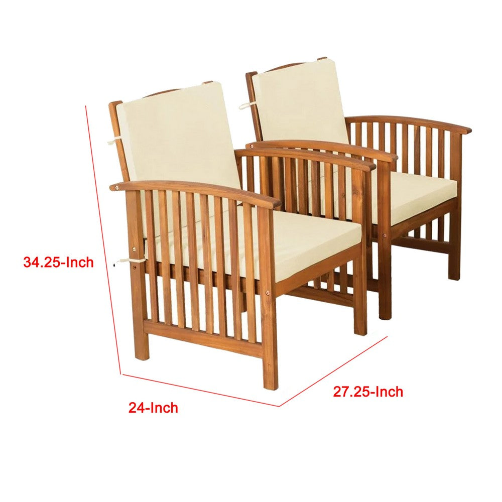 Kaila Outdoor Armchair Set of 2, Beige Cushions, Natural Brown Wood - BM339341