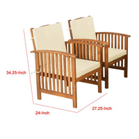 Kaila Outdoor Armchair Set of 2, Beige Cushions, Natural Brown Wood - BM339341