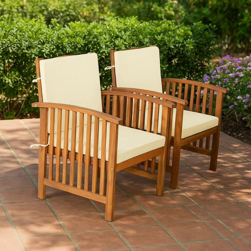 Kaila Outdoor Armchair Set of 2, Beige Cushions, Natural Brown Wood - BM339341