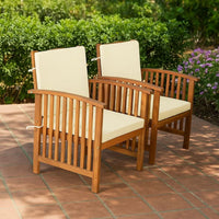 Kaila Outdoor Armchair Set of 2, Beige Cushions, Natural Brown Wood - BM339341