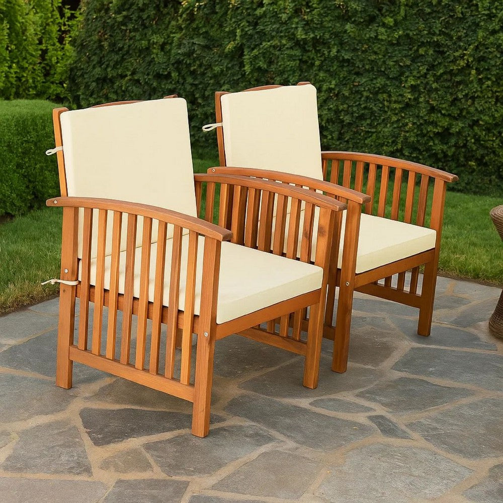 Kaila Outdoor Armchair Set of 2, Beige Cushions, Natural Brown Wood - BM339341