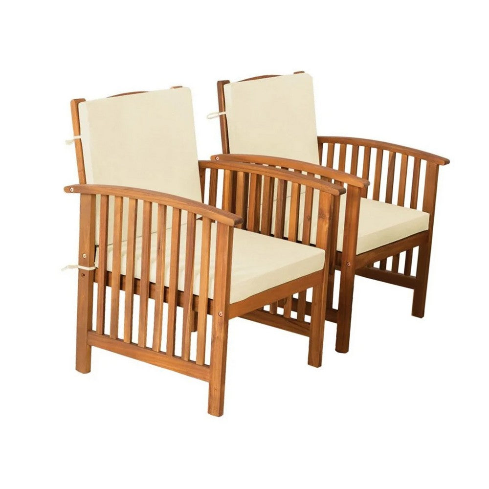 Kaila Outdoor Armchair Set of 2, Beige Cushions, Natural Brown Wood - BM339341