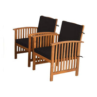 Kaila Outdoor Armchair Set of 2, Black Cushions, Natural Brown Wood - BM339342