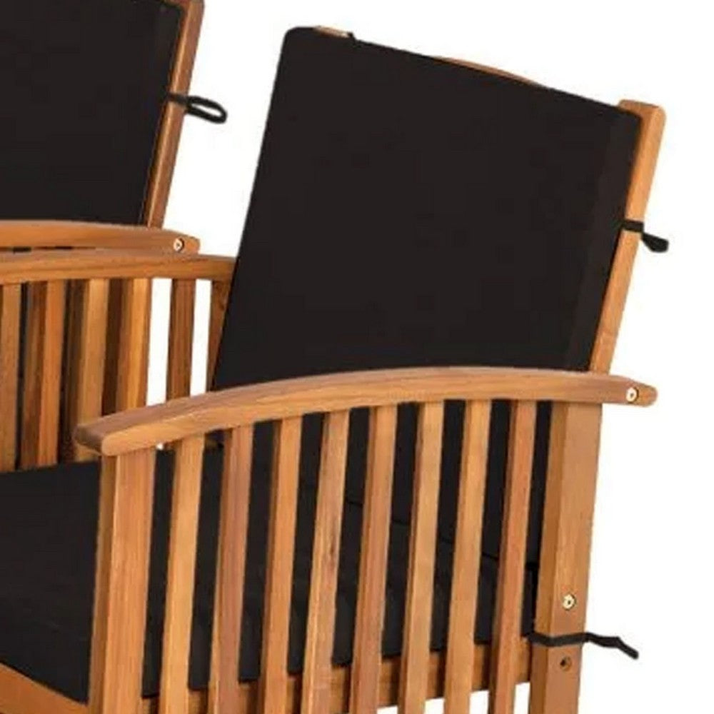 Kaila Outdoor Armchair Set of 2, Black Cushions, Natural Brown Wood - BM339342