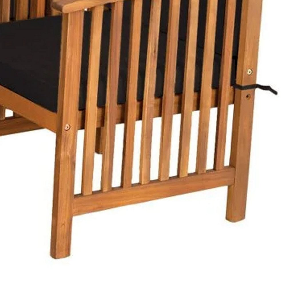 Kaila Outdoor Armchair Set of 2, Black Cushions, Natural Brown Wood - BM339342