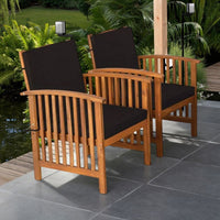 Kaila Outdoor Armchair Set of 2, Black Cushions, Natural Brown Wood - BM339342