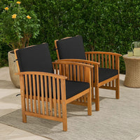 Kaila Outdoor Armchair Set of 2, Black Cushions, Natural Brown Wood - BM339342