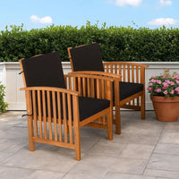 Kaila Outdoor Armchair Set of 2, Black Cushions, Natural Brown Wood - BM339342