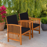Kaila Outdoor Armchair Set of 2, Black Cushions, Natural Brown Wood - BM339342