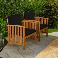 Kaila Outdoor Armchair Set of 2, Black Cushions, Natural Brown Wood - BM339342