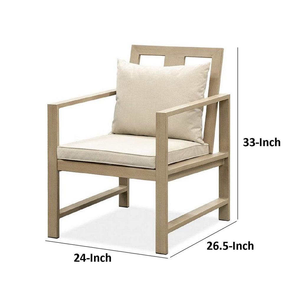 Beli Outdoor Armchair Set of 2, Washable Beige Covers, Natural Brown - BM339343