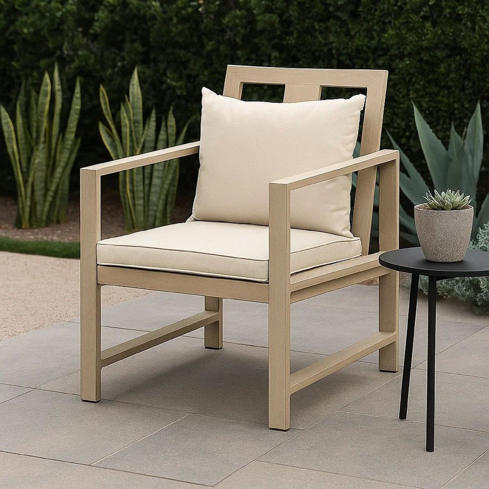 Beli Outdoor Armchair Set of 2, Washable Beige Covers, Natural Brown - BM339343