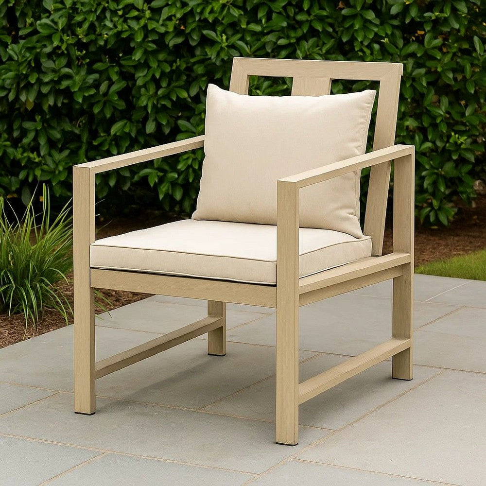 Beli Outdoor Armchair Set of 2, Washable Beige Covers, Natural Brown - BM339343