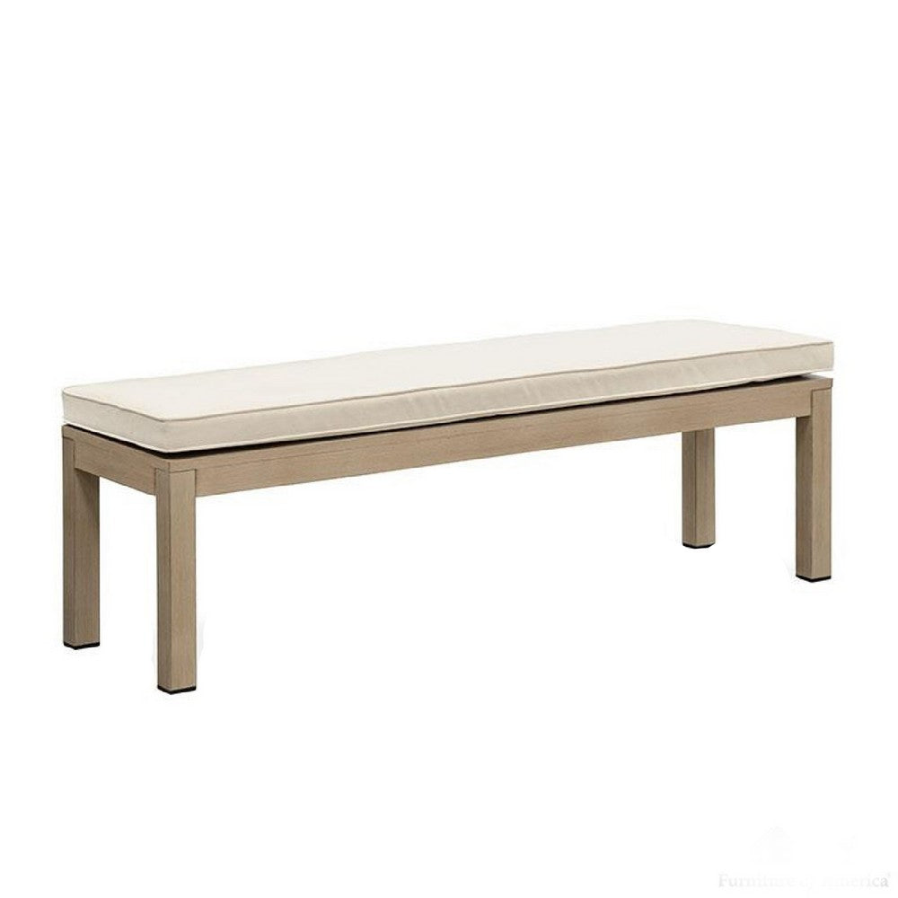 Beli Outdoor Bench, Beige Seat Cushion, Natural Brown Aluminum 57 Inch - BM339345