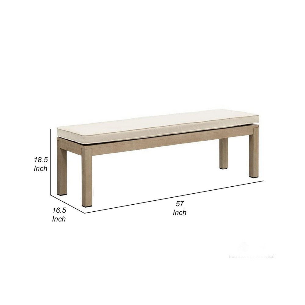 Beli Outdoor Bench, Beige Seat Cushion, Natural Brown Aluminum 57 Inch - BM339345