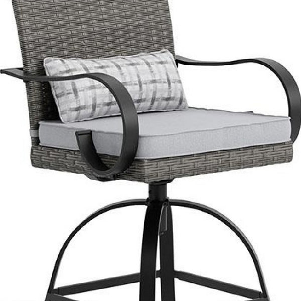 Leki Swivel Counter Height Chair Set of 2, Gray Rattan, Black Metal - BM339346