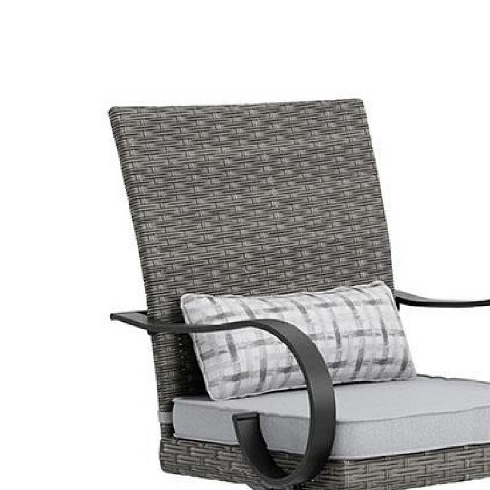 Leki Swivel Counter Height Chair Set of 2, Gray Rattan, Black Metal - BM339346