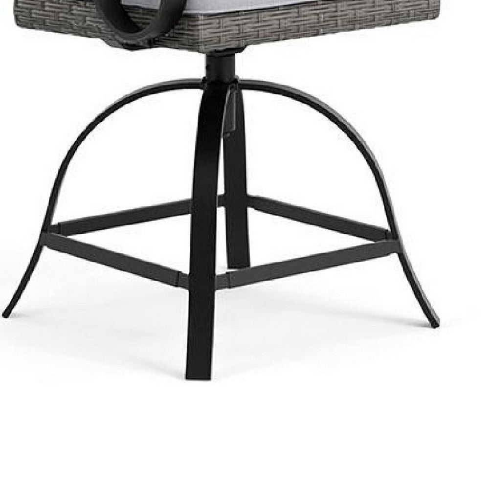 Leki Swivel Counter Height Chair Set of 2, Gray Rattan, Black Metal - BM339346