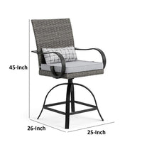 Leki Swivel Counter Height Chair Set of 2, Gray Rattan, Black Metal - BM339346