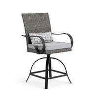 Leki Swivel Counter Height Chair Set of 2, Gray Rattan, Black Metal - BM339346