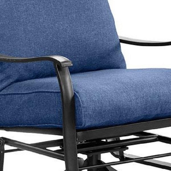 Oroz Swivel Glider Armchair Set of 2, Navy Blue Cushion, Black Metal - BM339347