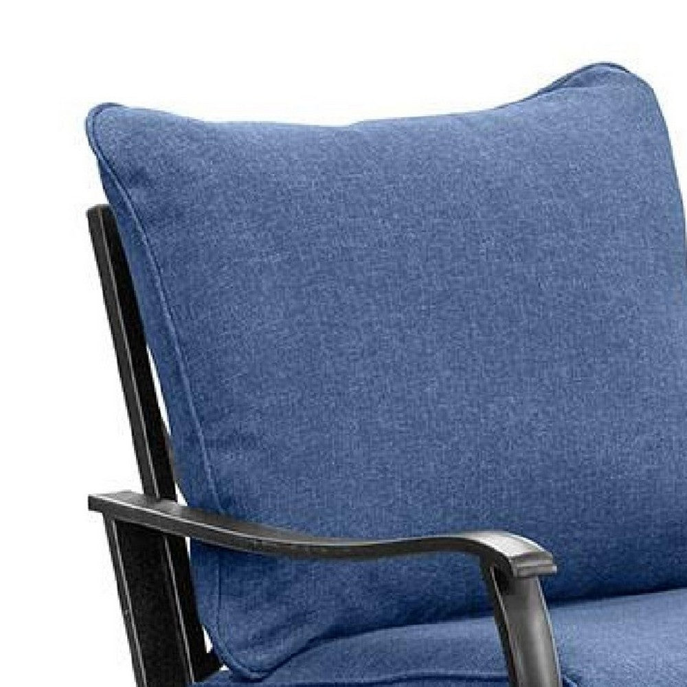 Oroz Swivel Glider Armchair Set of 2, Navy Blue Cushion, Black Metal - BM339347