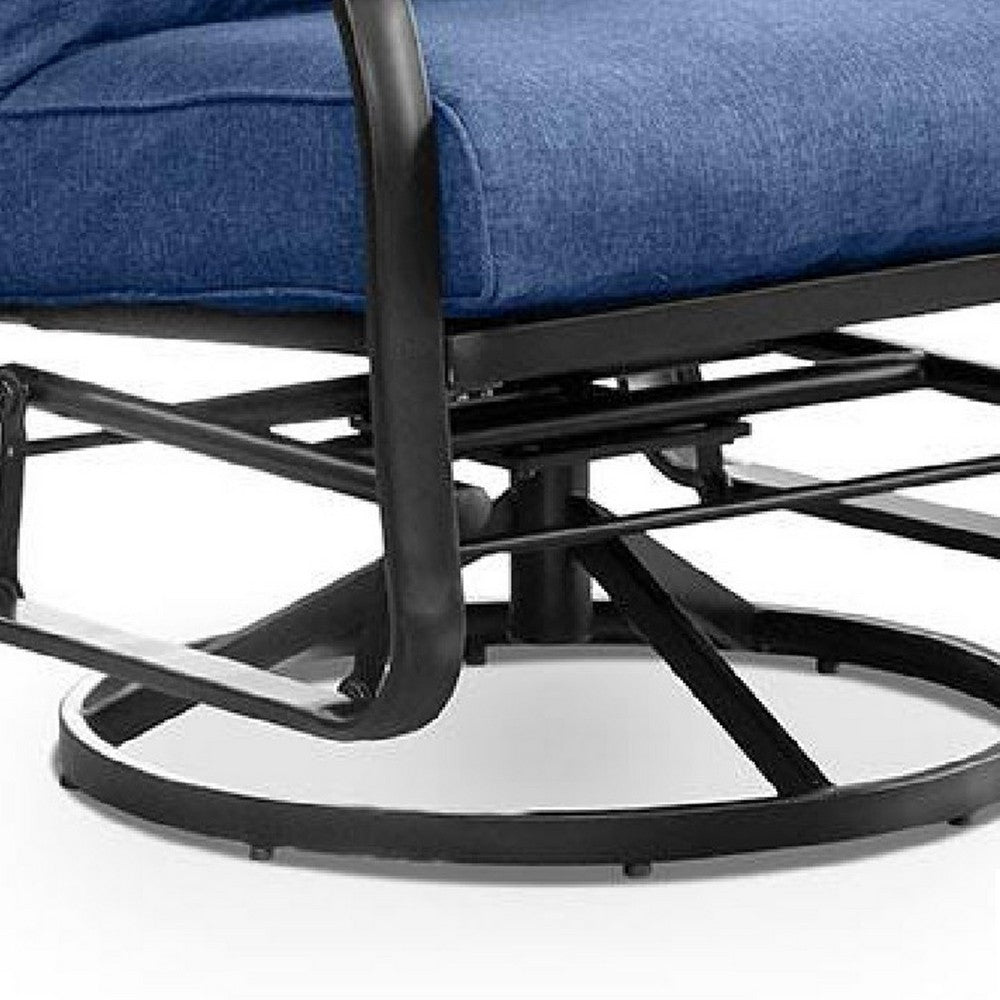Oroz Swivel Glider Armchair Set of 2, Navy Blue Cushion, Black Metal - BM339347