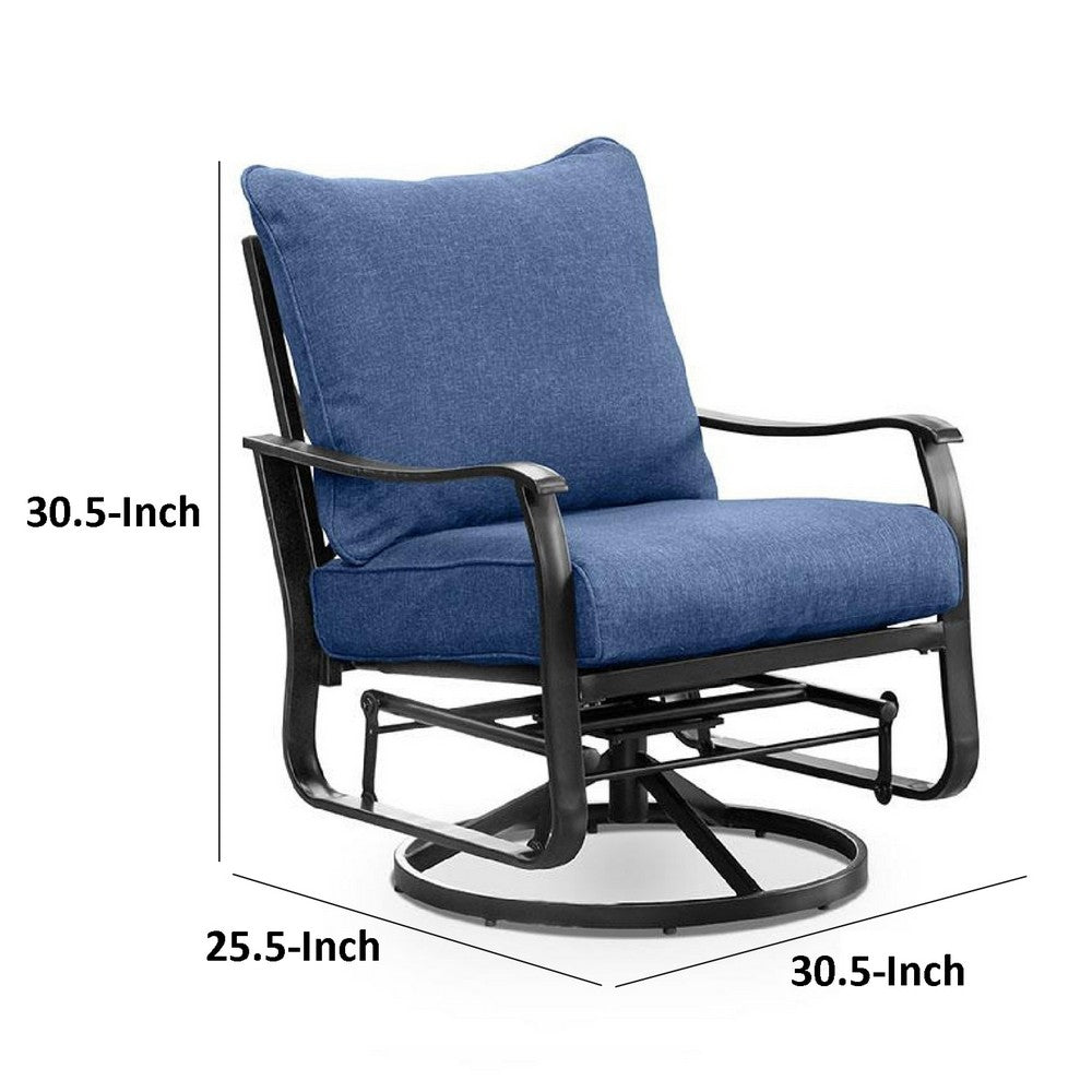 Oroz Swivel Glider Armchair Set of 2, Navy Blue Cushion, Black Metal - BM339347