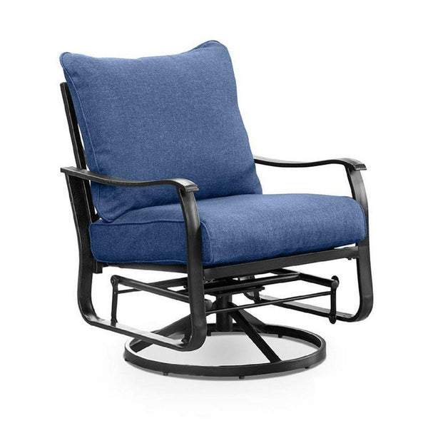 Oroz Swivel Glider Armchair Set of 2, Navy Blue Cushion, Black Metal - BM339347