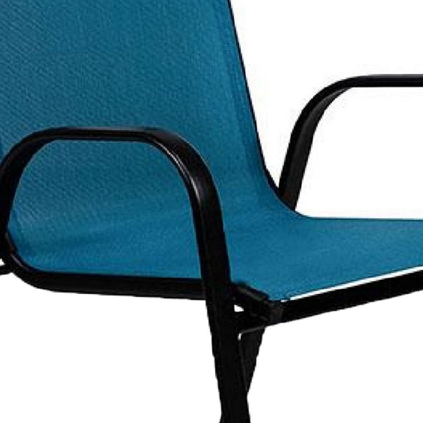 Feli Outdoor Stacking Chair Set of 2, Blue Mesh Fabric, Black Metal - BM339348