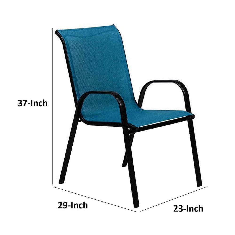 Feli Outdoor Stacking Chair Set of 2, Blue Mesh Fabric, Black Metal - BM339348