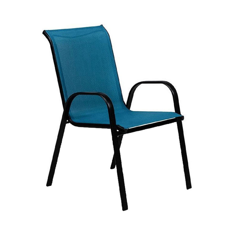 Feli Outdoor Stacking Chair Set of 2, Blue Mesh Fabric, Black Metal - BM339348