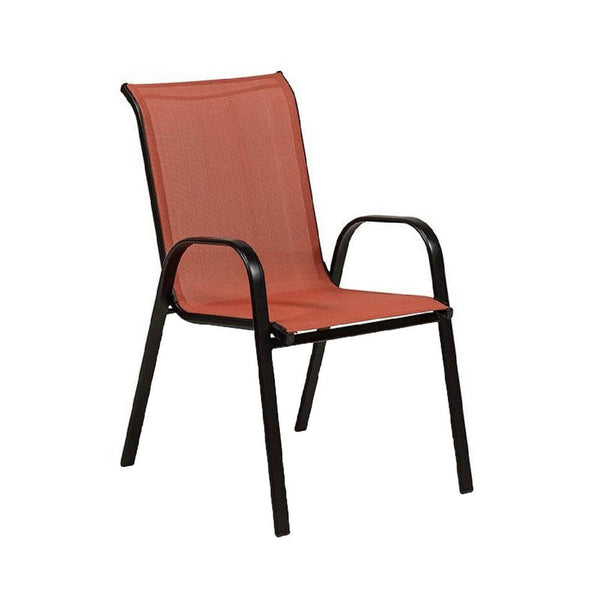 Feli Outdoor Stacking Chair Set of 2, Red Mesh Fabric, Black Metal - BM339349