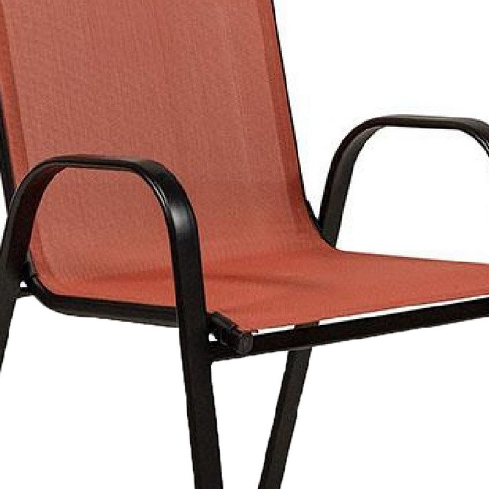 Feli Outdoor Stacking Chair Set of 2, Red Mesh Fabric, Black Metal - BM339349