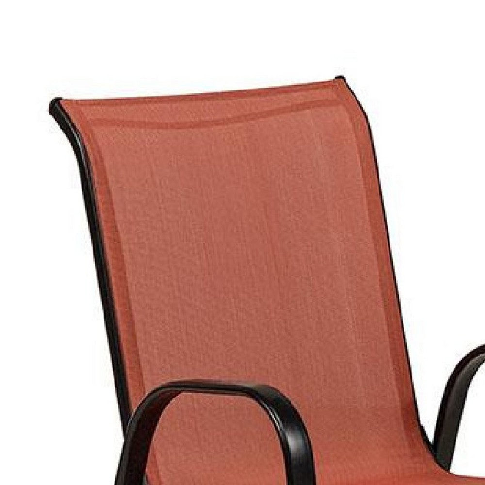 Feli Outdoor Stacking Chair Set of 2, Red Mesh Fabric, Black Metal - BM339349