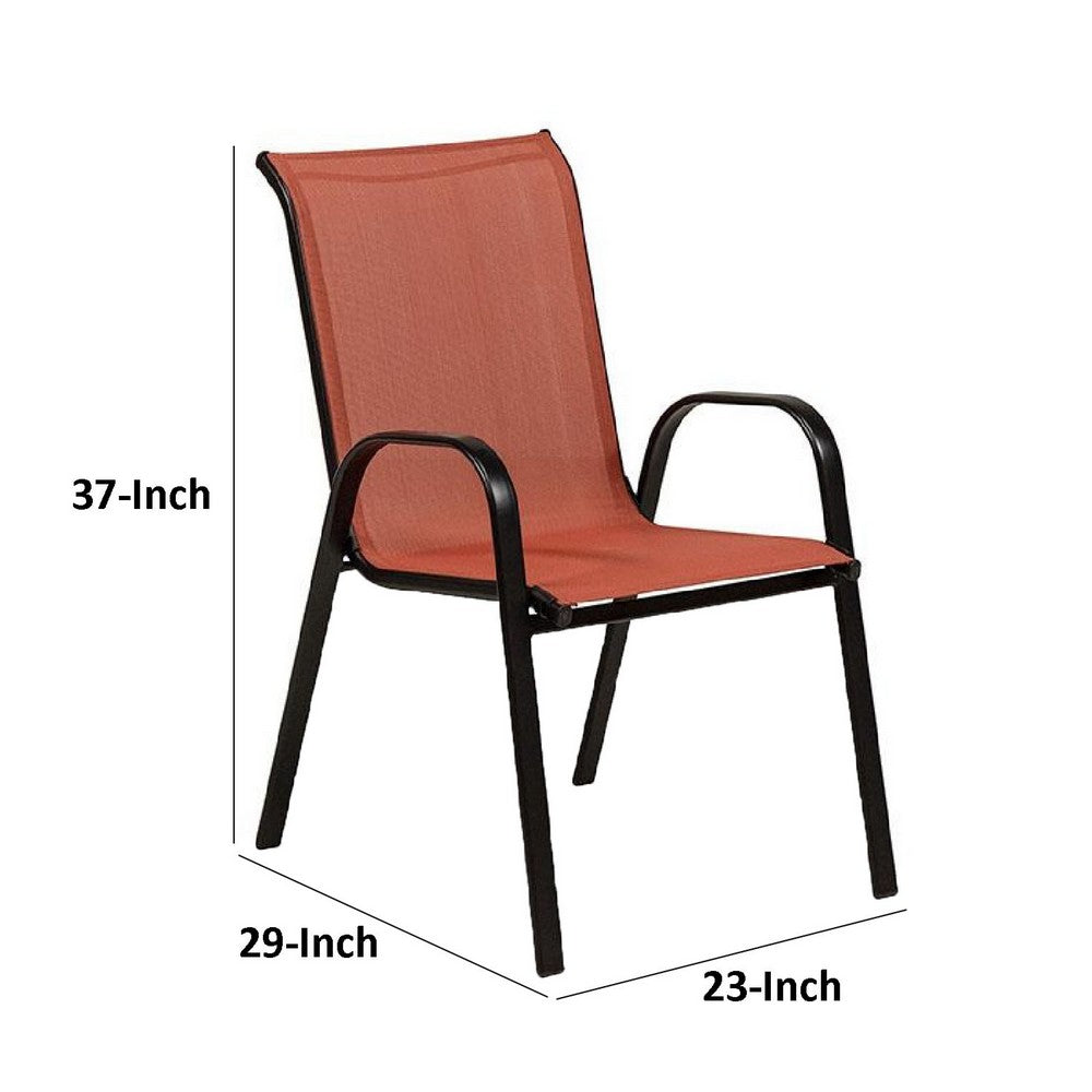 Feli Outdoor Stacking Chair Set of 2, Red Mesh Fabric, Black Metal - BM339349