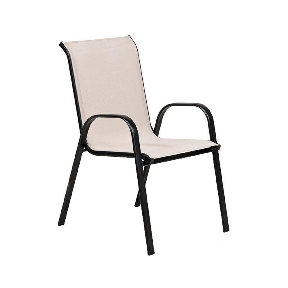 Feli Outdoor Stacking Chair Set of 2, Beige Mesh Fabric, Black Metal - BM339350