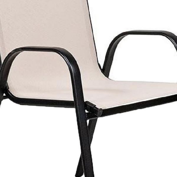 Feli Outdoor Stacking Chair Set of 2, Beige Mesh Fabric, Black Metal - BM339350