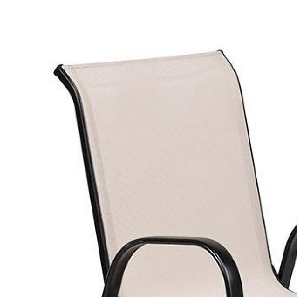 Feli Outdoor Stacking Chair Set of 2, Beige Mesh Fabric, Black Metal - BM339350