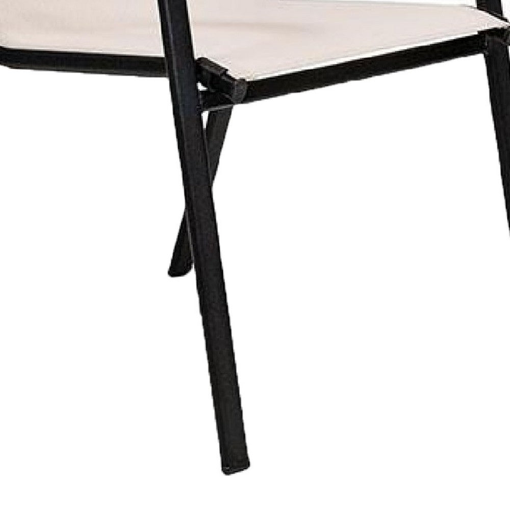 Feli Outdoor Stacking Chair Set of 2, Beige Mesh Fabric, Black Metal - BM339350