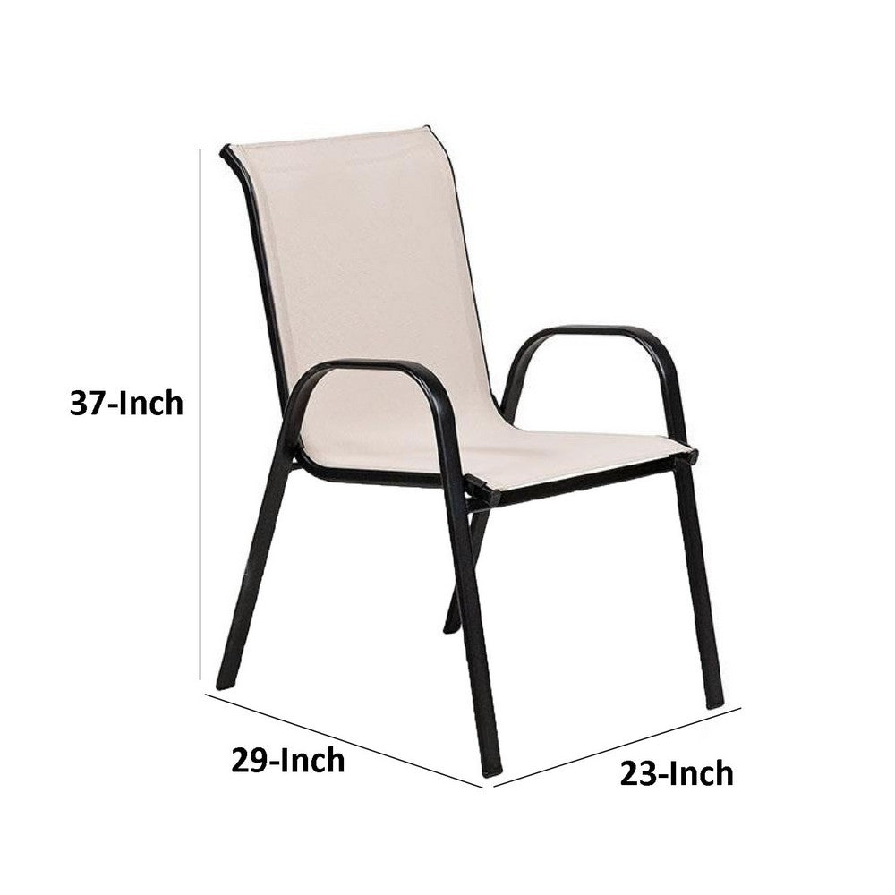 Feli Outdoor Stacking Chair Set of 2, Beige Mesh Fabric, Black Metal - BM339350