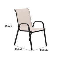 Feli Outdoor Stacking Chair Set of 2, Beige Mesh Fabric, Black Metal - BM339350