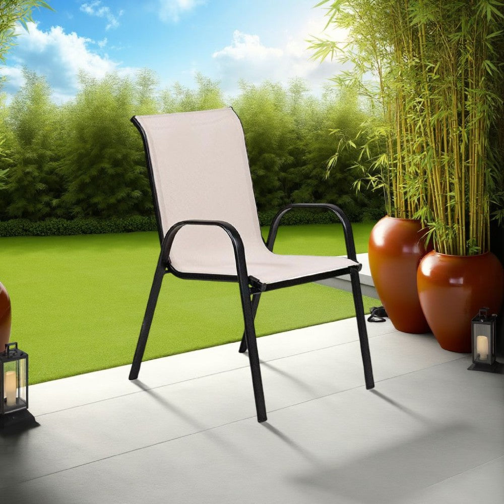 Feli Outdoor Stacking Chair Set of 2, Beige Mesh Fabric, Black Metal - BM339350