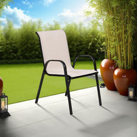 Feli Outdoor Stacking Chair Set of 2, Beige Mesh Fabric, Black Metal - BM339350