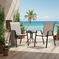 Feli Outdoor Stacking Chair Set of 2, Beige Mesh Fabric, Black Metal - BM339350