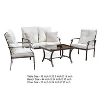 Relo 4pc Outdoor Conversation Set with Loveseat Chairs and Table, 2 Beige Pillows, Black - BM339351