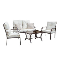 Relo 4pc Outdoor Conversation Set with Loveseat Chairs and Table, 2 Beige Pillows, Black - BM339351