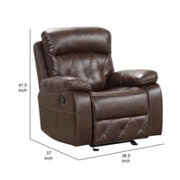 Kesy Manual Glider Recliner Chair, Pillow Top Arms, Brown Faux Leather - BM339355
