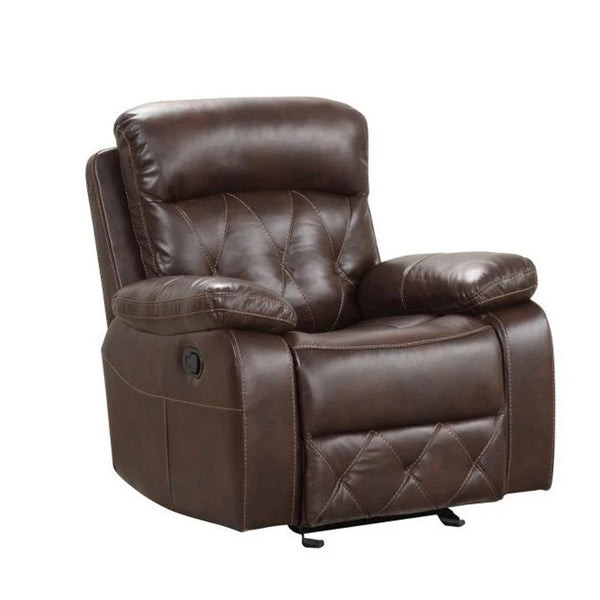 Kesy Manual Glider Recliner Chair, Pillow Top Arms, Brown Faux Leather - BM339355